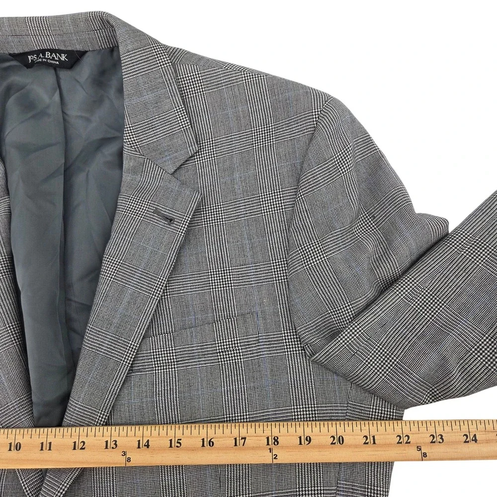 Jos A Bank Signature Collection Mens 42R Grey Glen Check Wool Blazer Suit Jacket